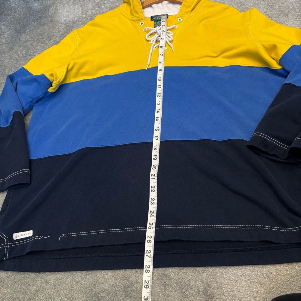 Lauren Ralph Lauren 3X Hoodie Yellow and Blue Color Block Sweatshirt - Picture 11 of 13